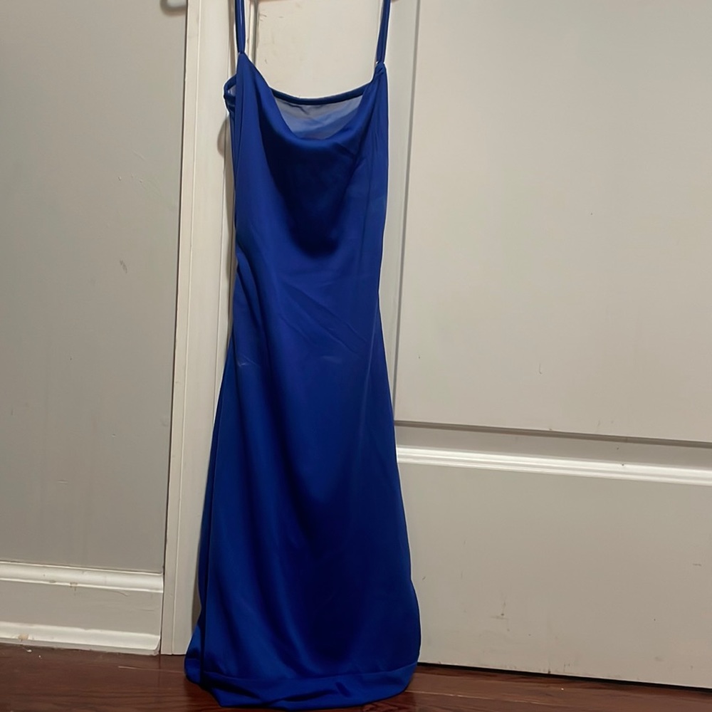 Royal blue cocktail dress.